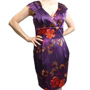 Purple Satin Dress Sz 10 British Vintage Floral Dinner Date Dance Party Wear NWT
